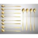 Flower Spoons Gold Stainless Steel Petal Spoon Long Handle Mixing Coffee Teaspoon Ice Cream Dessert Scoop (Golden Spoons-12pcs)