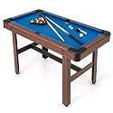 Goplus 48” Pool Table, Wooden Billiards Table w/ 2 Cue Sticks, 16 Balls, 2 Chalks, Triangle, Brush, Compact Pool Game Table for Kids Adults Family Game Room Bar Office