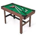 Goplus 48” Pool Table, Wooden Billiards Table w/ 2 Cue Sticks, 16 Balls, 2 Chalks, Triangle, Brush, Compact Pool Game Table for Kids Adults Family Game Room Bar Office