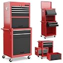 Goplus Tool Chest, 3-in-1 Rolling 6 Drawers Tool Cabinet with Detachable Top Toolbox, Middle Tool Storage, Universal Lockable Wheels, Protective Liner, Auto Lock, Metal Tool Box for Garage Workshop