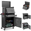 Goplus Tool Chest, 5-Drawer Rolling Cabinet with Detachable Top Toolbox, Lockable Wheels, Lock Bar, Protective Liner &amp; Tool Rack, Metal Storage Cart for Garage Workshop