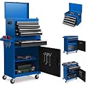 Goplus Tool Chest, 5-Drawer Rolling Cabinet with Detachable Top Toolbox, Lockable Wheels, Lock Bar, Protective Liner &amp; Tool Rack, Metal Storage Cart for Garage Workshop