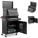 Goplus Tool Chest, 5 Drawers Rolling Tool Cabinet with Detachable Top Toolbox, Universal Lockable Wheels, Lock Bar, Protective Liner &amp; Tool Rack, Metal Tool Storage Cart, Tool Box for Garage Workshop