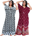 Gorangani Pack of 2 Women Nighty (Black, Maroon)