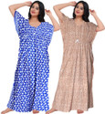 Gorangani Pack of 2 Women Nighty (Blue, Beige)