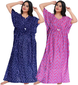 gorangani pack of 2 women nighty blue pink