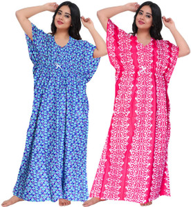 gorangani pack of 2 women nighty blue pink