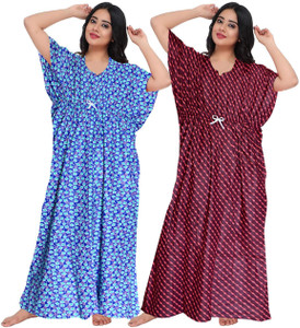 gorangani pack of 2 women nighty blue maroon