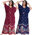 Gorangani Pack of 2 Women Nighty (Maroon, Blue)