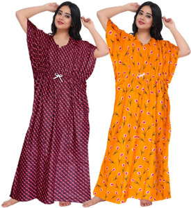 gorangani pack of 2 women nighty maroon yellow