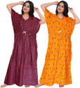 Gorangani Pack of 2 Women Nighty (Maroon, Yellow)