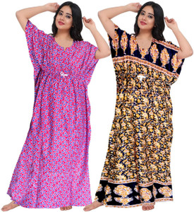 gorangani pack of 2 women nighty pink brown