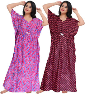 gorangani pack of 2 women nighty pink maroon