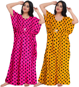 gorangani pack of 2 women nighty pink yellow