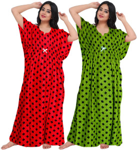gorangani pack of 2 women nighty red green
