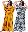 Gorangani Pack of 2 Women Nighty (Yellow, Black)