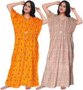 gorangani pack of 2 women nighty yellow grey