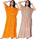 Gorangani Pack of 2 Women Nighty (Yellow, Grey)