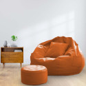 GOREVIZON OPPOSED XXL Bean Bag With Stool & Cushion Ready to Use Filled With Beans Bean Bag Chair  With Bean Filling (Orange)