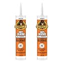 Gorilla 100% Silicone Sealant Caulk, White, 10 oz Cartridge, 2-Pack