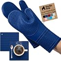 GORILLA GRIP BPA-Free Silicone Oven Mitts and Pot Holders Set, Blue