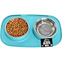GORILLA GRIP Dog Bowl with Feeding Mat, 304 Stainless Steel 1 Cup Turquoise