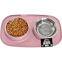 GORILLA GRIP Dog Bowl Set with Feeding Mat, 304 Stainless Steel, 1 Cup Pink