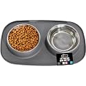 GORILLA GRIP Dog Bowl Set with Feeding Mat, 304 Stainless Steel, 2 Cup Gray