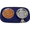 GORILLA GRIP Dog Bowl Set with Feeding Mat, 304 Stainless Steel, 2 Cup Navy