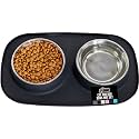 GORILLA GRIP Dog Bowl Set with Feeding Mat, 304 Stainless Steel 3 Cup Black