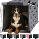 GORILLA GRIP Dog Crate Covers, Wire Kennel Topper, 48 in, Gray Black Paw