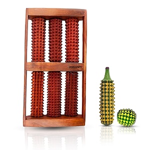 sheesham wooden foot massager 6 rollers wth wooden ball and karela therapy for stress relief and improved blood circulation set of 3