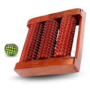 wooden feet massager 3 rollers with wooden ball made of sheesham wood for hand and foot therapy stress relief and improved blood circulation set of 2