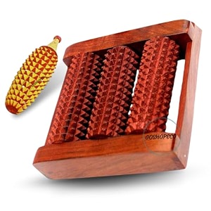 wooden foot massager 3 rollers with wooden karela made for sheesham wood for therapy for stress relief and improved blood circulation set of 2