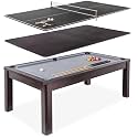GoSports 3 in 1 Pool, Dining, & Table Tennis Combo Table and Storage Benches - 7 ft or 8 ft - Convertible Billiards and Table Tennis with Accessories