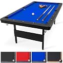 GoSports 6, 7, or 8 ft Portable Billiards Tables - No Assembly, Includes Set of Balls, 2 Cue Sticks, Chalk, Felt Brush