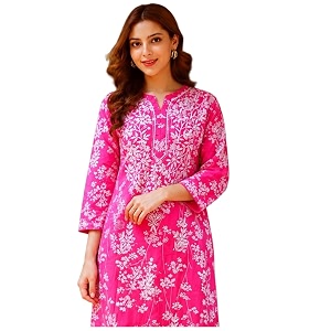 GoSriKi Cotton Blend Embroidered Straight Kurta for