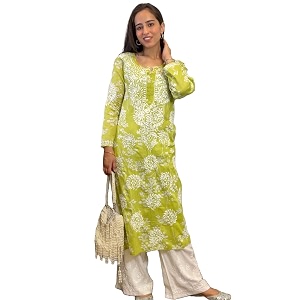 GoSriKi Cotton Blend Embroidered Straight Kurta for
