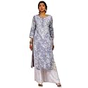GoSriKi Cotton Blend Embroidered Straight Kurta for