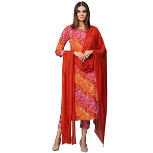 GoSriKi Womens Cotton Blend Printed Straight Kurta