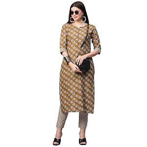 GoSriKi Womens Cotton Blend Printed Straight Kurta