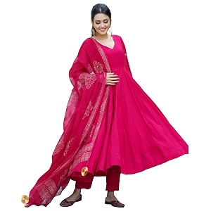 GoSriKi Womens Cotton Blend Solid Anarkali Kurta