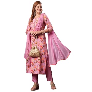 GoSriKi Womens Cotton Blend Printed Straight Kurta