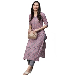 GoSriKi Womens Cotton Blend Printed Straight Kurta
