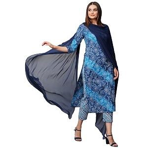 GoSriKi Womens Cotton Blend Printed Straight Kurta