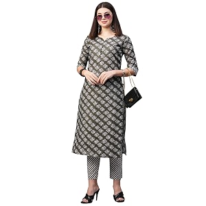 GoSriKi Womens Cotton Blend Printed Straight Kurta