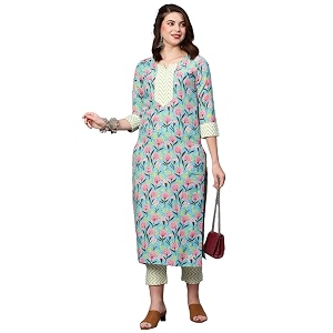 GoSriKi Womens Cotton Blend Printed Straight Kurta