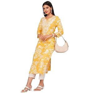 GoSriKi Womens Cotton Blend Chikankari Embroidered Straight