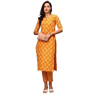 GoSriKi Womens Cotton Blend Printed Straight Kurta