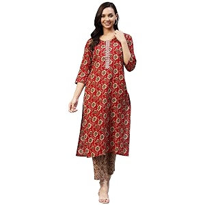GoSriKi Womens Cotton Blend Printed Straight Kurta